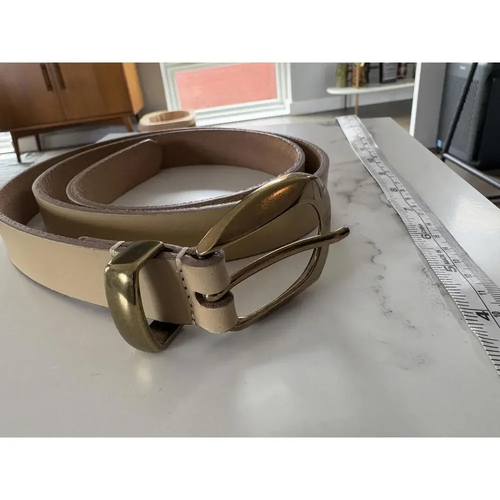 Lucky Brand Nude Leather Belt Brass Buckle L